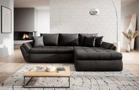 Colțar extensibil dumonde cu ladă de depozitare si sezut confortabil din spuma high-density, Loana Madagaskar Black II 270x185 cm