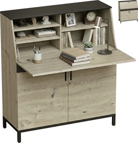 HOMCOM Birou-secretar industrial cu rafturi și cadru metalic 100 cm lemn natural și negru | Aosom Romania