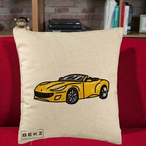 Perna Personalizata Masina Cabriolet Galbena Grafic, 40x40 cm, Bej, Husa Detasabila, Perna Inclusa, BEKZ®