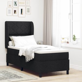 vidaXL Pat cu saltea pocket - Negru - 80x200 cm - Țesătură