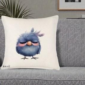 Perna Decorativa Pui Adormit Albastru, 40x40 cm, Crem Reliefat, Husa Detasabila, Perna Inclusa, BEKZ®