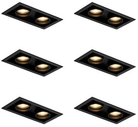 Set de 6 spoturi încastrate moderne negre reglabile cu 2 lumini - Roof