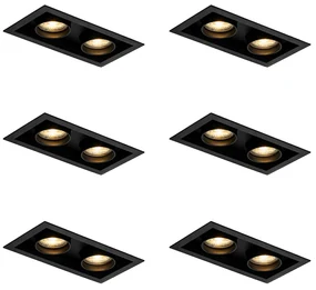 Set de 6 spoturi încastrate moderne negre reglabile cu 2 lumini - Roof