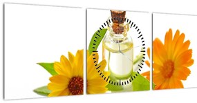 Tablou cu ulei de flori (cu ceas) (90x30 cm)