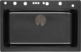 Chiuveta compozit Inter Ceramic finisaj granit negru 76x49 cm cu orificiu baterie