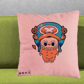 Perna Personalizata Labubu x Tony Tony Chopper, 40x40 cm, Roz, Husa Detasabila, Perna Inclusa, BEKZ®