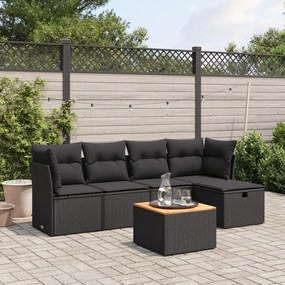 3264709 vidaXL Set mobilier de grădină cu perne, 6 piese, negru, poliratan