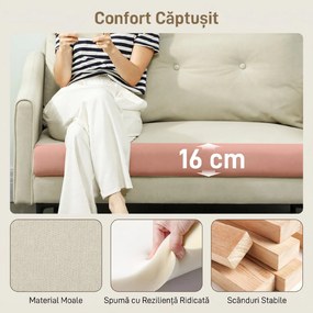 HOMCOM Canapea cu 2 Locuri din Catifea cu Spătar Matlasat și Pernă Detașabilă, Canapea Compactă Modernă cu Picioare din Metal pentru Sufragerie, 124x73x92 cm, Crem | Aosom Romania