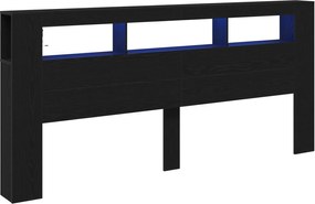 vidaXL Tăblie LED Stejar Negru 220 x 18,5 x 103,5 cm Lemn compozit