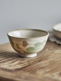Set 4 boluri din ceramică natur, pictate manual cu motive botanice, „Bethany", 11,5 x 6,5 cm