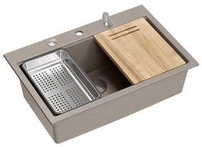 Statie de lucru incastrata cu dozator sapun Quadron Marc bej - inox 76x50 cm