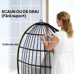 Scaun Suspendat Outsunny în Formă de Ou Fără Suport, Pliabil, cu Pernă Moale și Tetieră, Suport Pahar, Capacitate 120 kg, Gri Închis | Aosom Romania