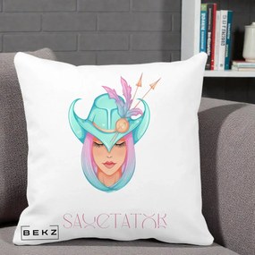 Perna Personalizata Zodiac Sagetator Cowgirl, 40x40 cm, Alba Mata, Husa Detasabila, Perna Inclusa, BEKZ®