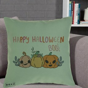 Perna Decorativa Happy Halloween Boo Trei Dovlecei Kawaii, 40x40 cm, Verde, Husa Detasabila, Perna Inclusa, BEKZ®