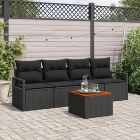 vidaXL Set de canapea de grădină cu 5 piese și perne, din ratan poly negru și acacia.