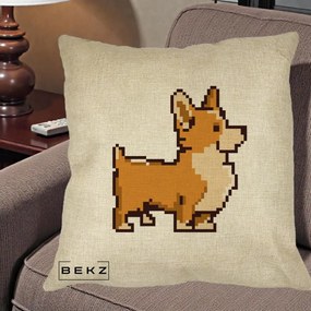 Perna Personalizata Corgi Pixel Art, 40x40 cm, Crem, Husa Detasabila, Perna Inclusa, BEKZ®