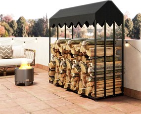 Outsunny Suport lemne exterior, raft pentru lemne cu husă de protecție 600D Oxford capacitate 1,9 m³, oțel 186x70x185cm negru | Aosom Romania