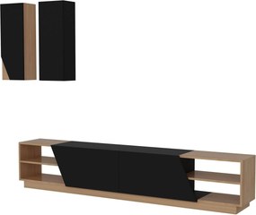 Set mobilier ZEBRA. stejar/negru mat, PAL melaminat, 3 piese