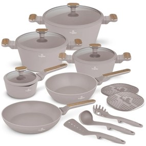 Set oale si tigai 15 piese Nordic Taupe Berlinger Haus BH 8344, gri, antiaderente, compatibile inductie