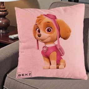 Perna Personalizata Skye PAW Patrol Roz, 40x40 cm, Roz, Husa Detasabila, Perna Inclusa, BEKZ®