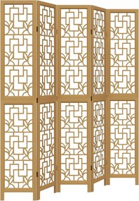 vidaXL Paravan de cameră cu 5 panouri, maro, lemn masiv paulownia