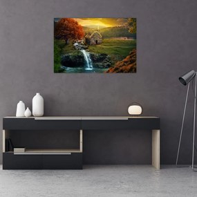 Tablou cu căbănuță în peisaj de poveste (90x60 cm)