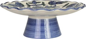 Platou pe picior din ceramică pictată manual, Ø 25 x H 9 cm, albastru, „Selina"