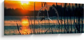 Tablou - Apus de soare la lac (cu ceas) (90x30 cm)