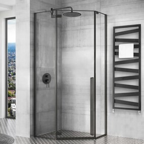 Cabina dus cu cadita de dus pentagonala Rea Diamond cu usa batanta 80x80 negru - alb