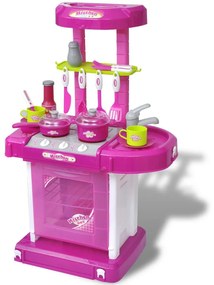 vidaXL Bucătărie de jucărie pentru copii cu lumini și efecte sonore, roz