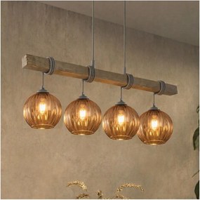 Brilagi - Lustră suspendată pe cablu WOOD GLASS 4xE27/60W/230V pin/gri/maro fumuriu