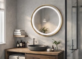 Oglinda LED rotunda 6918 Ø70 rama aluminiu aurie senzor tactil