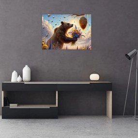 Tablou pe sticlă - Ursul și albinele (70x50 cm)