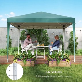 Outsunny Pavilion Pliabil Verde cu Structură din Oțel și Acoperiș din Tesatura Oxford, 3x3m, Rezistent la Apă și Soare | Aosom Romania