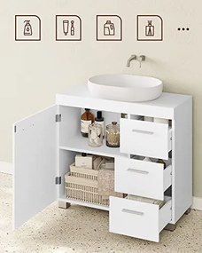 Dulap de depozitare pentru lavoar, Vasagle, Alb, 70x30x64 cm