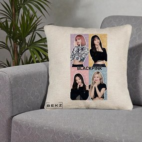 Perna Personalizata K-pop BLACKPINK Negru, 40x40 cm, Bej Canapea, Husa Detasabila, Perna Inclusa, BEKZ®