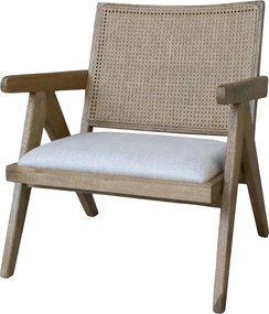 Fotoliu lounge din lemn de stejar cu spătar din rattan și șezut tapițat „Veranda”