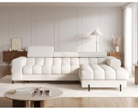 Colțar crem extensibil/cu spațiu de depozitare cu tapițerie din țesătură bouclé (cu colț pe partea dreaptă/cu șezlong) Felro – ELTAP