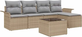 vidaXL Canapea de exterior cu pernă 6 pcs Bej poliratan