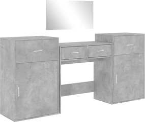 vidaXL Set de măsuță de toaletă, 4 piese, gri beton, lemn prelucrat