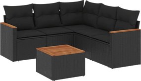 vidaXL Set mobilier de grădină cu perne, 6 piese, negru, poliratan