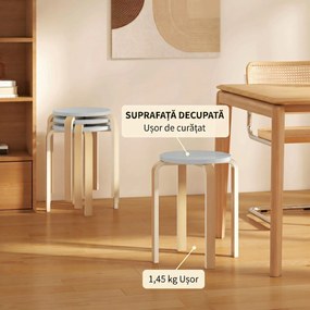 HOMCOM Set de Scaune Stivuibile pentru 4 Persoane, Scaune Moderne de Stivuire, Scaune Rotunde fără Spate, 40x40x45 cm, Lemn Natural | Aosom Romania