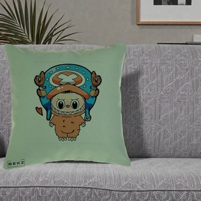 Perna Personalizata Labubu x Tony Tony Chopper, 40x40 cm, Verde, Husa Detasabila, Perna Inclusa, BEKZ®
