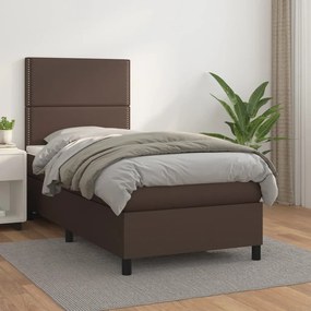 3142752 vidaXL Pat box spring cu saltea, maro, 80x200 cm, piele ecologică