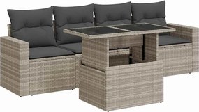 vidaXL Set canapele de grădină cu perne, 5 piese gri deschis poliratan