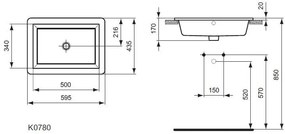 Lavoar Ideal Standard Strada 60x43 cm, montare in blat - K078001