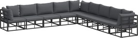 vidaXL Set de canapele pentru grădină cu pernă 9 pcs Negru Aluminiu