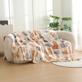 Patura din microplus COLORED CATS crem Dimensiune: 200 x 220 cm