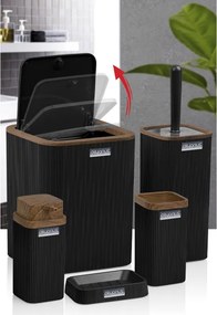 La mâna a doua: Set de baie Freehome OKY-461-3-S, 5 piese, Duna Lemn/Neagra