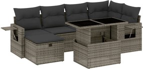vidaXL Set canapele de grădină, 7 piese, cu perne, gri, poliratan